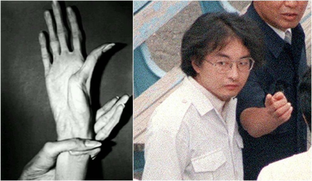 Tsutomu Miyazaki's hands(left).