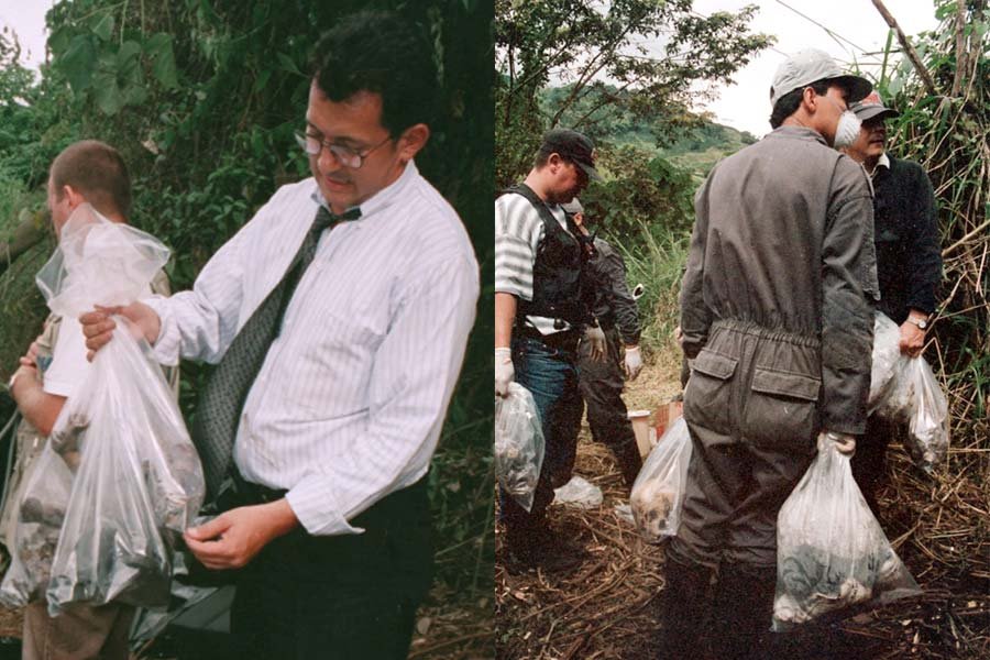 Investigator uncovering remains of the boys murdered by Luis Garavito.