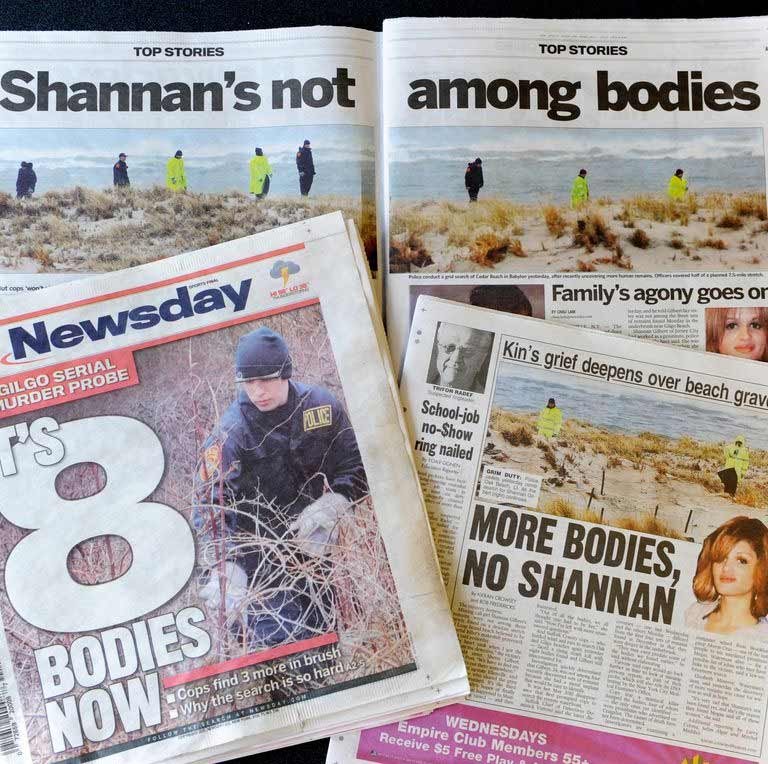 Local newspaper reports about Shannan Gilbert’s disappearance and the bodies discovered on Gilgo Beach.