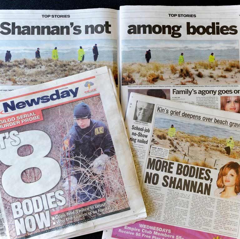 Local newspaper reports about Shannan Gilbert’s disappearance and the bodies discovered on Gilgo Beach.
