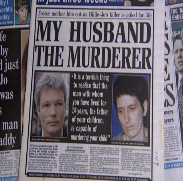 a news paper cut - with heading - my husband the murderer - image of sion jenkins