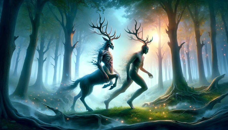 A wendigo shapeshifting from wendigo to man